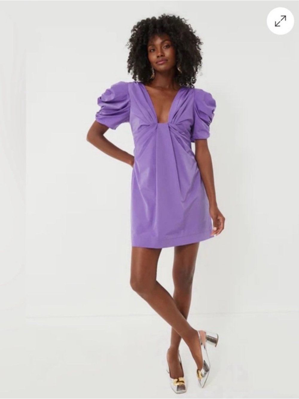 Lavender Puff-Sleeve V-Neck Mini Dress